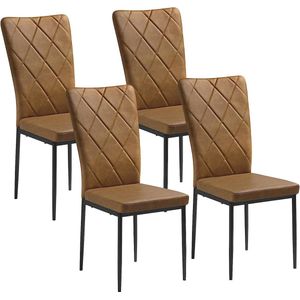 Rootz Eetkamerstoelen Set van 4 - Keukenstoelen - Kunstleerstoelen - Comfortabele zitplaatsen - Ergonomische rugsteun - Duurzame metalen poten - 42 cm x 94,5 cm x 59 cm
