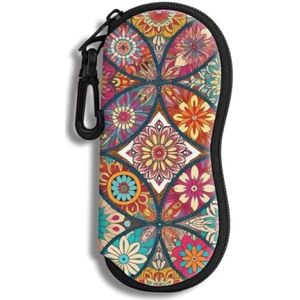 PolkaHome Brillenkoker Zonnebril Etui - Zacht Neopreen Hoes met Ritssluiting en Karabijnhaak - Stijlvol Draagbaar Ontwerp voor Brillen en Zonnebrillen (Mandala)
