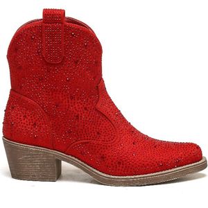 SmileFavorites® Dames Cowboylaarzen met Hak Kort - Rood - Suedine - Maat 36