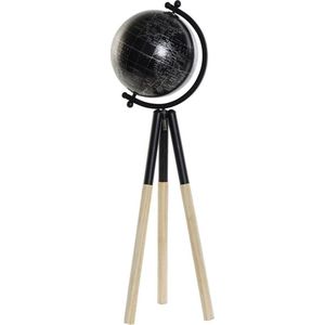 Decoratie wereldbol/globe zwart metaal op houten voet/standaard 18 x 60 cm - Landen/contintenten topografie