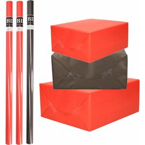 6x Rollen kraft inpakpapier pakket zwart/rood Halloween/Kerst  20 x 70 cm/cadeaupapier/verzendpapier/kaftpapier