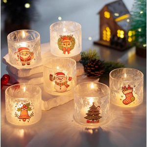 Waxinelichthouder/Theelichthouder Glazen Set Van 6 Kerst Kaarshouders - Decoratieve Kerstmis Kaarshouder Voor Tafel Centrastukken Feest Huisdecoraties Cadeau
