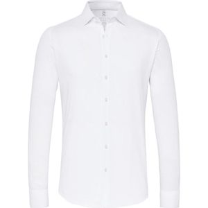 DESOTO slim fit overhemd - stretch pique tricot Kent kraag - wit - Strijkvrij - Boordmaat: 45/46