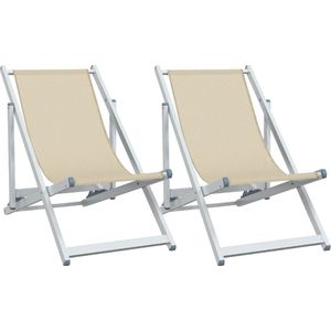 vidaXL - Strandstoelen - inklapbaar - 2 - st - aluminium - en - textileen - crèmekleur