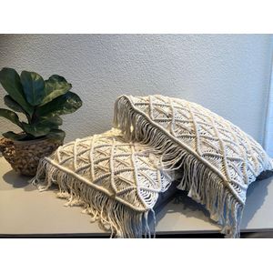 Macramé sierkussen , Macramé kussen , handgemaakt knopen, decoratief kussen