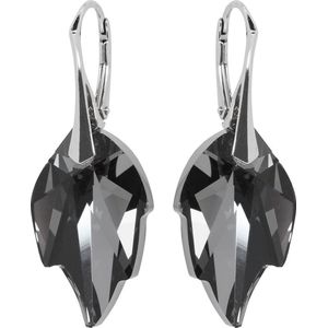 DBD - Zilveren Oorbellen - Blad - Swarovski Kristal Elements - Grijs Zwart Silver Night - 24MM - Anti Allergisch