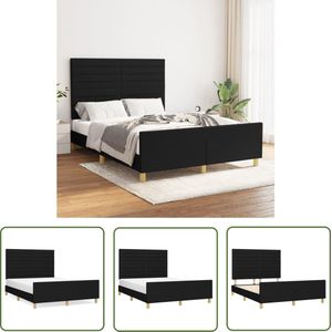 The Living Store Bedframe zonder matras stof zwart 140x190 cm - Bedframe - Boxspring - Hoofdbord - Tweepersoonsbed - Zwarte Bedbank