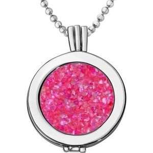 Quiges Munthouder met Ketting en Munt 25mm Schelp Vlokjes Roze - Zilverkleurig - EPRHZ008