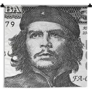 Wandkleed Che Guevara - Zwart-Wit potret van Che Guavara op een 3 pesos biljet Wandkleed katoen 150x150 cm - Wandtapijt met foto