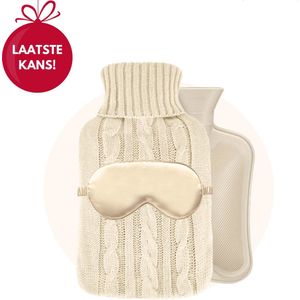 Ridôme Kruik Met Hoes - Warmwaterkruik - Warmtekruik - Super Zacht - Inclusief Oogmasker - 2 Liter - Geweven - Beige