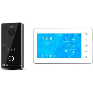 Doorsafe 6677 PRO | HD internet deurbel met camera + Direct POE IEEE 802.3af & Mifare Chipreader | Zwart/Donkergrijs | 2.4/5Ghz WiFi of Netwerkkabel | 32Gb & NAS + 7 inch touch kleuren scherm