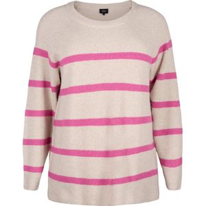 ZIZZI MSUNNY, L/S, STRIPE PULLOVER Dames Blouse - Pink - Maat S (42-44)