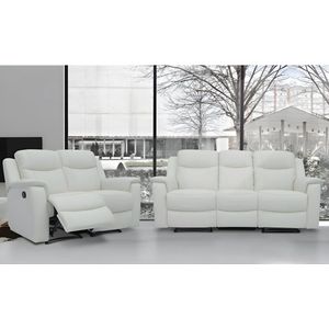 Vente-unique Driezits- en tweezits relaxbank EVASION van leer - ivoorwit - met barblad L 205 cm x H 100 cm x D 96 cm