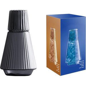 Vintage Nachtkastje Waterkaraf en Glazen Set - Klassieke Gestreepte Glazen - 34oz Nachtkastje Waterkaraf met Tuimelaar - Helder Glas Sap Waterkan voor Slaapkamer Nachtkastje - Grijs