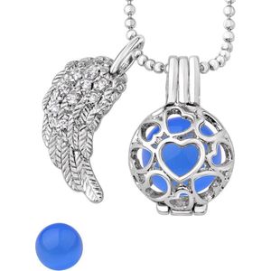 Quiges Engelenroeper 12mm Bolhouder met Ketting 70cm en Bolletje - Dames - Verzilverd Hartjes - EBS12152
