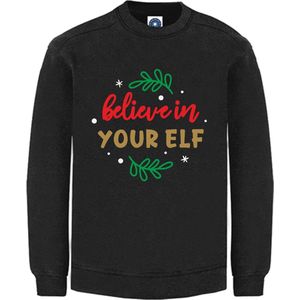 Kerst sweater - BELIEVE IN YOUR ELF - kersttrui - zwart - large -Unisex