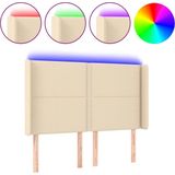vidaXL - Hoofdbord - LED - 147x16x118/128 - cm - stof - crèmekleurig