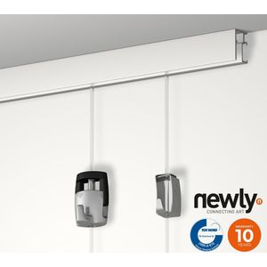 Newly Schilderijrail - Ophangsysteem schilderijen / lijsten / posters / wanddecoraties - Ophangrail - Schilderij ophangsysteem - Wanddecoraties ophangen zonder boren - Complete set 12 meter wit overschilderbaar - Newly R10 Rail - montage wand