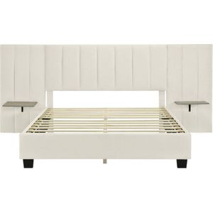Gestoffeerd bed 160x200cm Tweepersoonsbed (zonder matras) Beige Fluweel