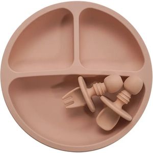 Little koekies - siliconen bord lepel en vork - Peach - Babyservies – Babybordjes – gender neutraal - kraamcadeau
