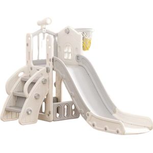 Speeltoestel Toren 3 in 1 Huis Grijs Wit met glijbaan en basket voor binnen en buiten - Baby - Peuter - Kleuter - Cadeau - 1 jaar - 2 jaar - 3 jaar - Sinterklaas - Kerst - Jongen - Meisje - Schuifaf