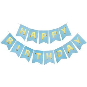 Slinger Happy Birthday – Babyblauw – 250cm – 15*12 cm – Verjaardag Feestje Kinderfeest – Vlaggetjes