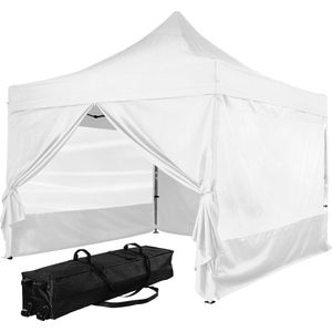 Easy up partytent - Partytent - Paviljoen - Partytent opvouwbaar - Partytent 3x3 - Partytent met zijwanden - Inclusief trolley - Waterdicht - Roestbestendig - UV 50+ bescherming - Met ramen - 17,8 kg - Aluminium - Wit - 300 x 300 cm