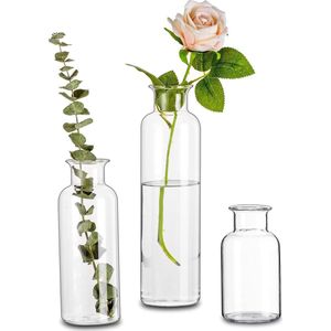 Decoratieve handgemaakte vazen set glas, 3-delige pampasgras, vaas modern, hoge bloemenvaas, smal, vintage, rond, blomus, glazen vaas, boltze tulpenvaas voor bruiloft, tafeldecoratie, badkamer, woonkamer, tulpen, roze