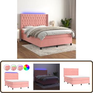 Boxspring 140x200 cm roze fluweel met LED Boxspring - Bed - Fluweel - Roze - Led Verlichting