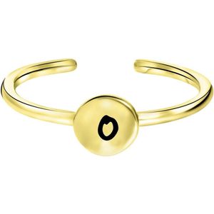 Lucardi Dames Ring goldplated disc alfabet - Ring - Cadeau - Echt Zilver - Goudkleurig