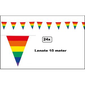 24x Vlaggenlijn Regenboog 10 meter - Kleur pride fun zomers thema feest vrolijk verjaardag festival