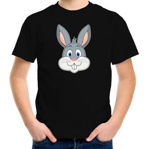 Cartoon konijn t-shirt zwart voor jongens en meisjes - Kinderkleding / dieren t-shirts kinderen 110/116
