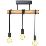 B.K.Licht - Landelijke Hanglamp - eetkamer - zwart - hout - industriële hanglampen - voor binnen - met 3 lichtpunten - pendellamp - in hoogte verstelbaar - E27 fitting - excl. lichtbronnen