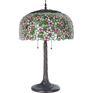 LumiLamp Tiffany Tafellamp Ø 46x72 cm Groen Roze Glas Tiffany Bureaulamp