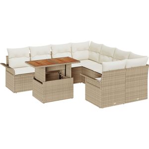 vidaXL - 9-delige - ligbed - set - met - kussens - Beige - Poly - Rattan