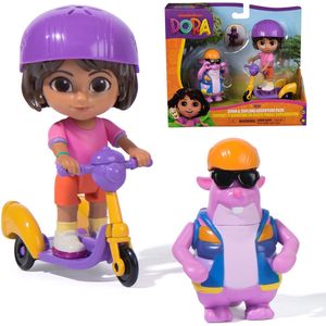 Dora - Avonturenpakket Racen en rondspeuren met Dora, Tico en een driewielige step, speelgoedfiguren
