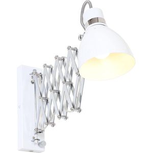 Industriële Schaar wandlamp Spring | 1 lichts | wit | metaal | tot 90 cm lang verstelbaar in lengte | woonkamer / slaapkamer lamp | modern / functioneel design