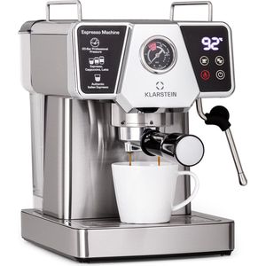 Klarstein Libeica Espressomachine - Cappuccino - Melkschuim - Filterhouder - Max. 1350 Watt vermogen - 19 Bar - Afneembare watertank 1,8 Liter - Roestvrij staal