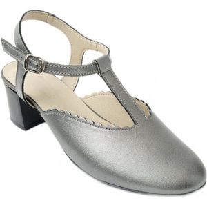 Comfortabele brede leren pumps met hoge hak