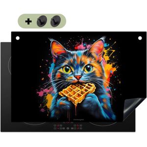 KitchenYeah® Inductie beschermer 76x51.5 cm - Kat - Graffiti - Kleurrijk - Wafel - Kookplaataccessoires - Afdekplaat voor kookplaat & Spatscherm achterwand - Inductiebeschermer - Inductiemat - Inductieplaat mat - Keuken decoratie