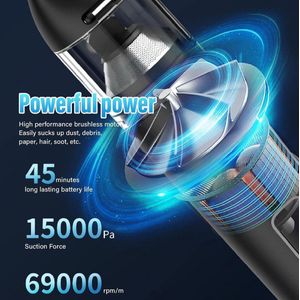 Handstofzuiger Snoerloos Oplaadbaar 8000mAh 15000Pa - Krachtige Draagbare Mini Auto Stofzuiger voor Reizen en RV - Zwart .