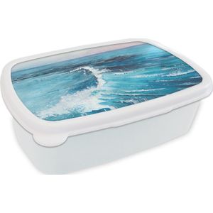 Broodtrommel Wit - Lunchbox - Brooddoos - Golf - Zee - Waterverf - 18x12x6 cm - Volwassenen