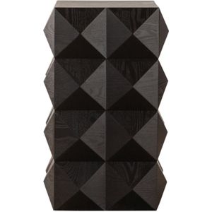 60 cm hoog driedimensionaal reliëfpatroonontwerp retro bijzettafel retro houten nachtkastje zwart, geen montage vereist