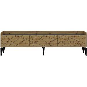 Vente-unique Tv-meubel met 3 deurtjes - Naturel en antraciet - MONALIA L 180 cm x H 49 cm x D 35 cm