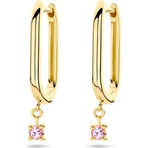 Klapoorringen Roze Saffier 14K Geelgoud