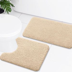 Clord - Badkamer Tapijt Set - 2-delige Toilettapijt met Uitsparing - Hoogpolig - Wasbaar