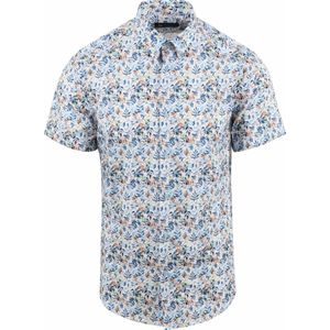 Suitable - Short Sleeve Overhemd Bloemenprint Blauw - Heren - Maat XL - Regular-fit