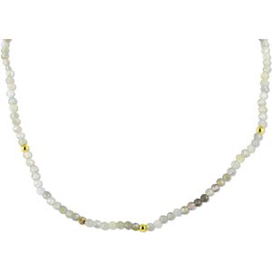 Silventi 9SIL-21729 Zilveren Ketting - Dames - Kralen - Labradoriet - 3,7 mm Doorsnee - 38 + 7 cm - Zilver - Gold Plated (Verguld/Goud op Zilver)