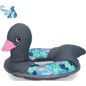 CoolPets Ring o’Ducky – 12x36x20 cm - Verkoelend hondenspeeltje – Hondenspeelgoed met pieper – Drijft op water - Flamingo print