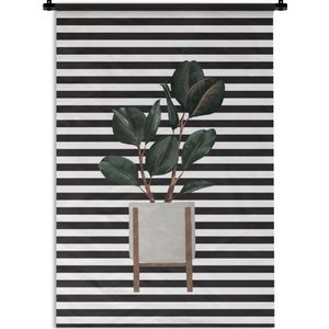 Wandkleed PlantenKerst illustraties - Illustratie van een plant met ovalen bladeren op een gestreepte achtergrond Wandkleed katoen 90x135 cm - Wandtapijt met foto